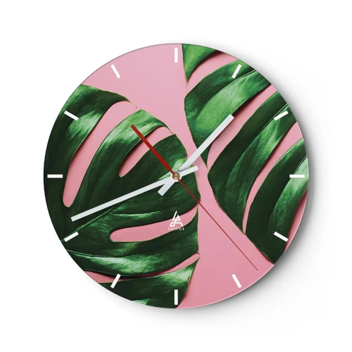 Wall clock - Clock on glass - Green Rendezvous - 40x40 cm