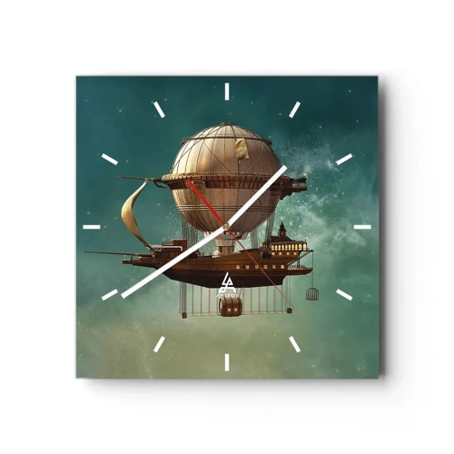 Wall clock - Clock on glass - Greetings from Jules Verne - 40x40 cm