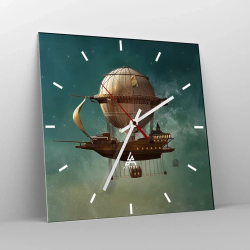 Wall clock - Clock on glass - Greetings from Jules Verne - 40x40 cm