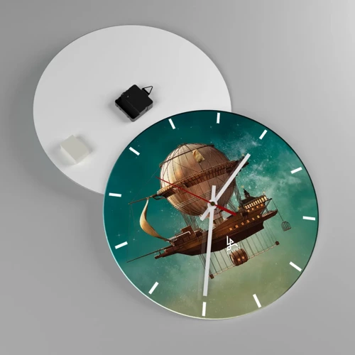 Wall clock - Clock on glass - Greetings from Jules Verne - 40x40 cm