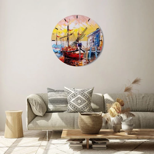 Wall clock - Clock on glass - Happy Comeback - 30x30 cm