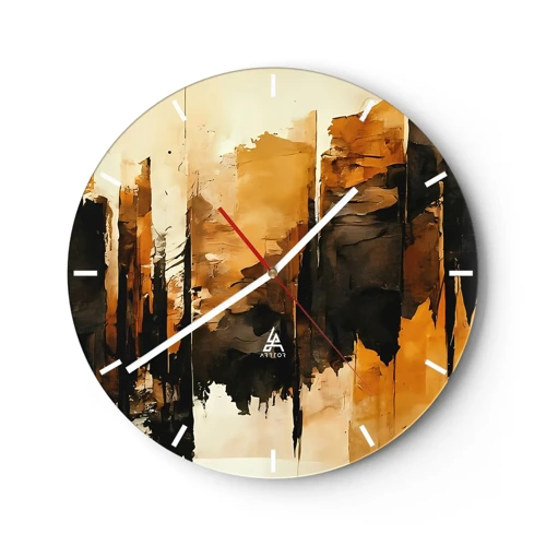 Wall clock - Clock on glass - Harmony of Black and Gold - 30x30 cm