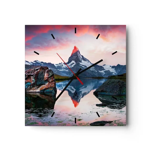 Wall clock - Clock on glass - Heart of the Mountains Is Hot - 30x30 cm