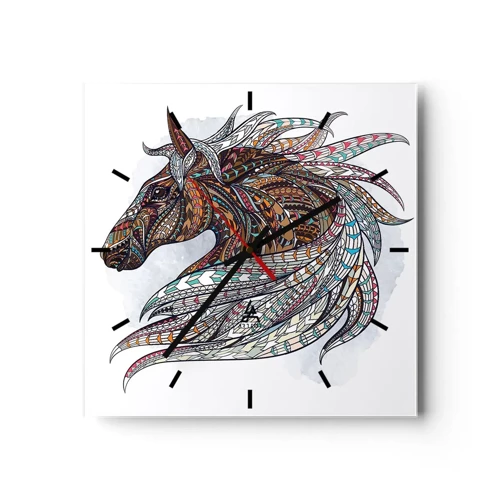 Wall clock - Clock on glass - Horse of a Celtic Warrior - 30x30 cm