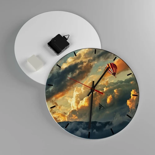 Wall clock - Clock on glass - I Like Flying - 30x30 cm