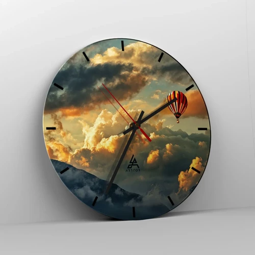 Wall clock - Clock on glass - I Like Flying - 30x30 cm