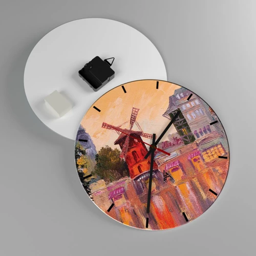 Wall clock - Clock on glass - Icons of Paris - Moulin Rouge - 30x30 cm