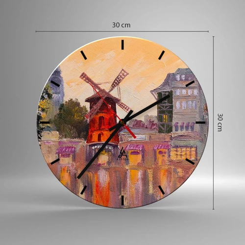 Wall clock - Clock on glass - Icons of Paris - Moulin Rouge - 30x30 cm