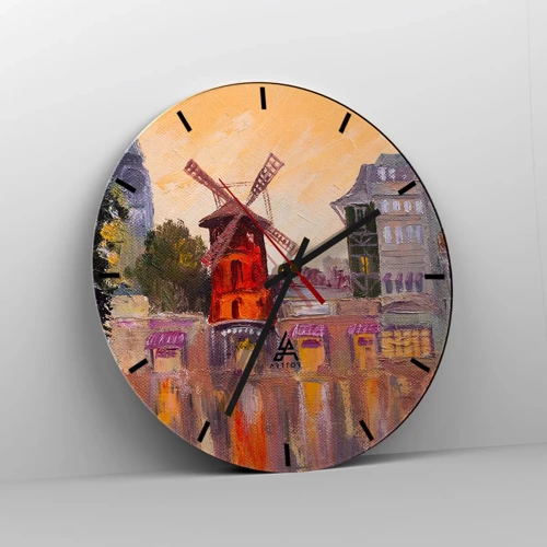 Wall clock - Clock on glass - Icons of Paris - Moulin Rouge - 30x30 cm