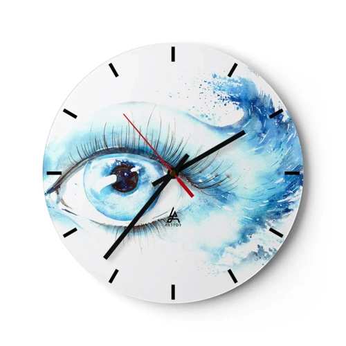 Wall clock - Clock on glass - Immerse in those Blue Eyes - 30x30 cm