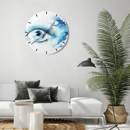 Wall clock - Clock on glass - Immerse in those Blue Eyes - 30x30 cm