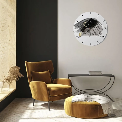 Wall clock - Clock on glass - In Black and Gold - 30x30 cm