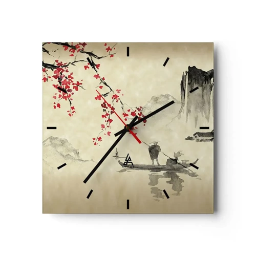 Wall clock - Clock on glass - In Cherry Blossom Country - 30x30 cm