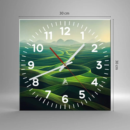 Wall clock - Clock on glass - In Green Valleys - 30x30 cm