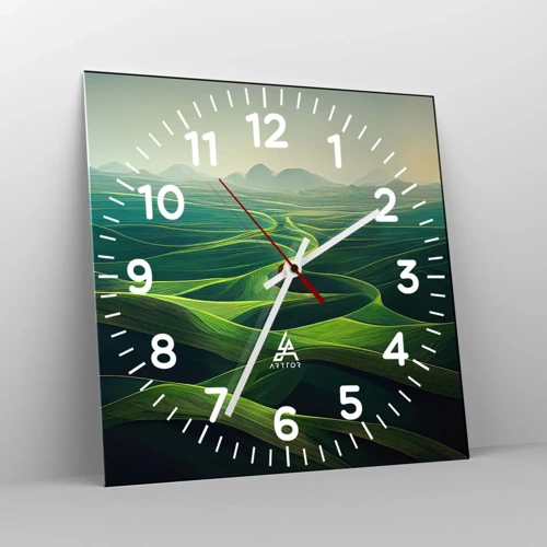 Wall clock - Clock on glass - In Green Valleys - 30x30 cm