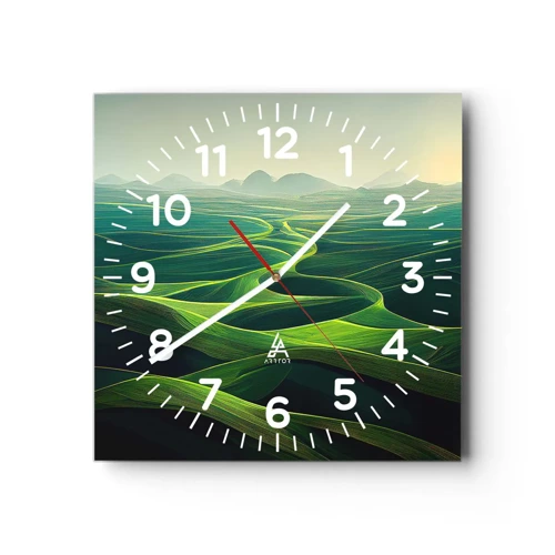Wall clock - Clock on glass - In Green Valleys - 40x40 cm