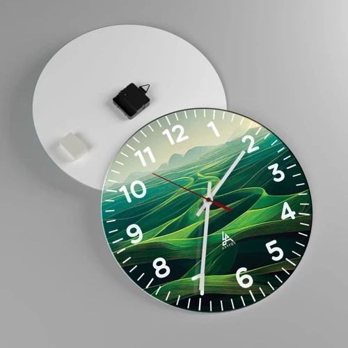Wall clock - Clock on glass - In Green Valleys - 40x40 cm