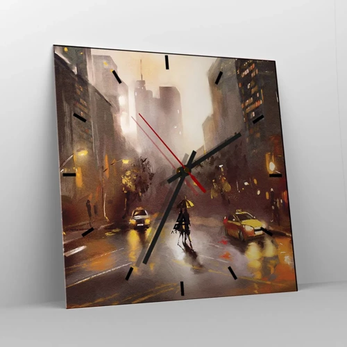 Wall clock - Clock on glass - In New York Lights - 30x30 cm