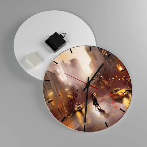 Wall clock - Clock on glass - In New York Lights - 30x30 cm