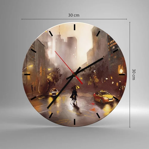 Wall clock - Clock on glass - In New York Lights - 30x30 cm