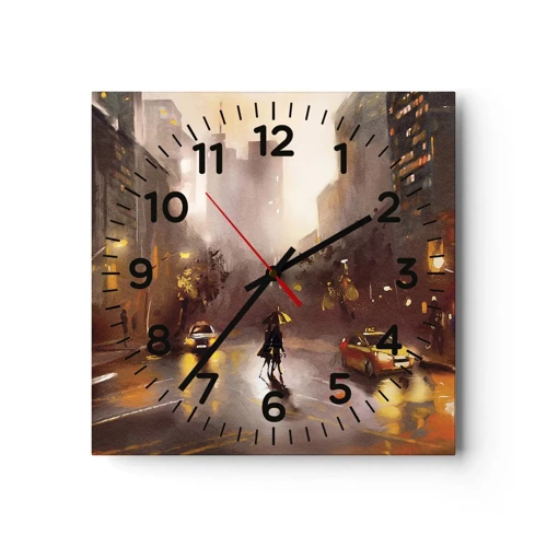 Wall clock - Clock on glass - In New York Lights - 40x40 cm