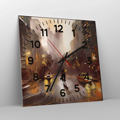 Wall clock - Clock on glass - In New York Lights - 40x40 cm