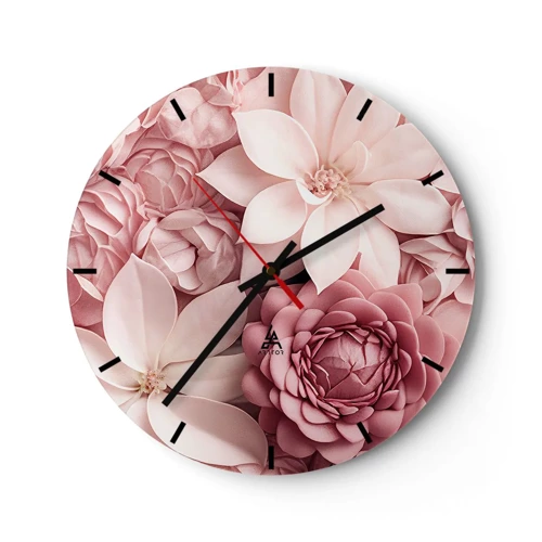 Wall clock - Clock on glass - In Pink Petals - 30x30 cm