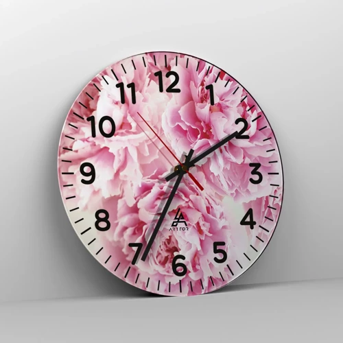 Wall clock - Clock on glass - In Pink  Splendour - 40x40 cm