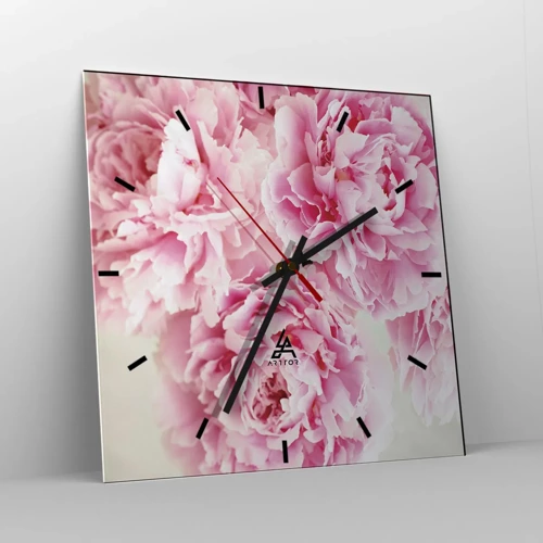 Wall clock - Clock on glass - In Pink  Splendour - 40x40 cm