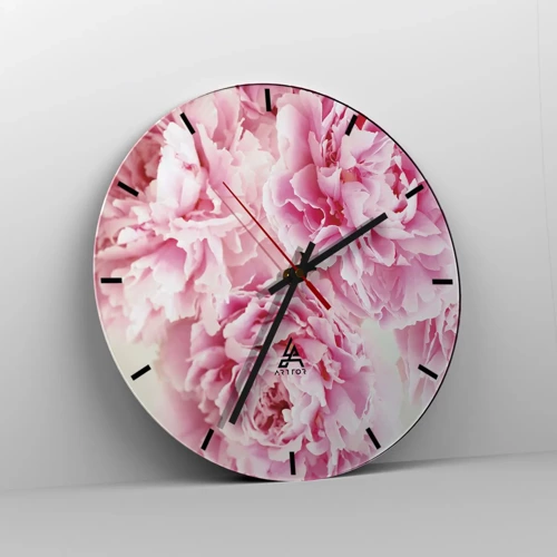 Wall clock - Clock on glass - In Pink  Splendour - 40x40 cm