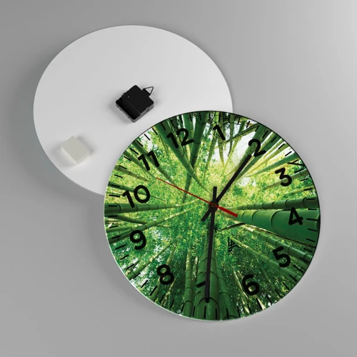 Wall clock - Clock on glass - In a Bamboo Forest - 40x40 cm