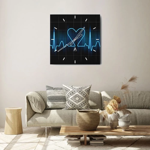 Wall clock - Clock on glass - In a Heartbeat - 30x30 cm