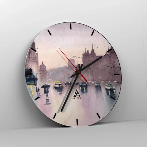 Wall clock - Clock on glass - In a Rainy Fog - 30x30 cm