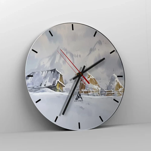Wall clock - Clock on glass - In a Snowy Valley - 30x30 cm