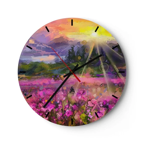 Wall clock - Clock on glass - In a Valley, Looked after by the Sun - 30x30 cm