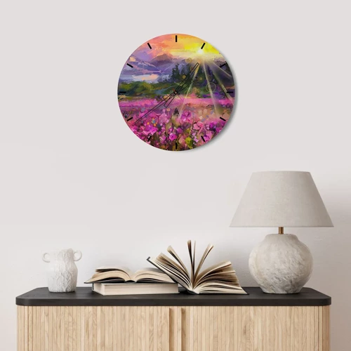 Wall clock - Clock on glass - In a Valley, Looked after by the Sun - 30x30 cm