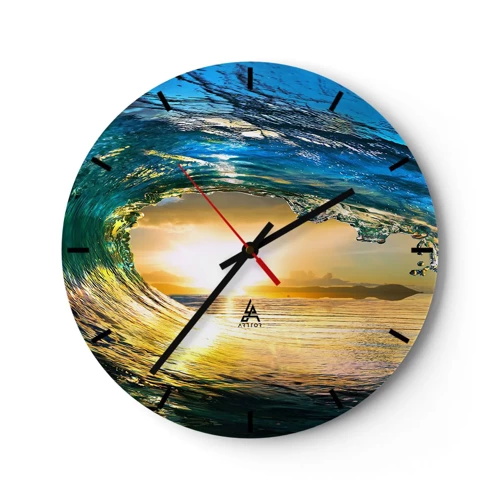 Wall clock - Clock on glass - In an Emerald and Gold Crystal - 30x30 cm