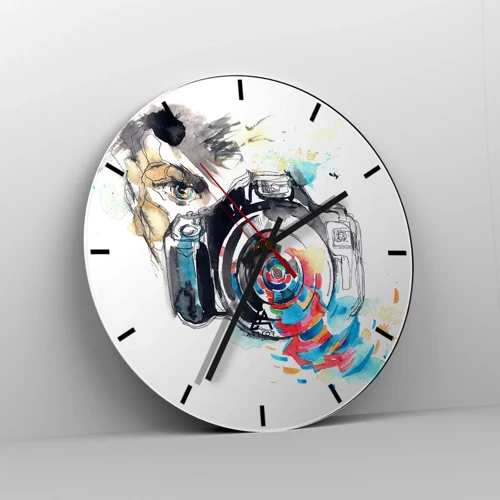 Wall clock - Clock on glass - In the Eye of the Lens - 30x30 cm