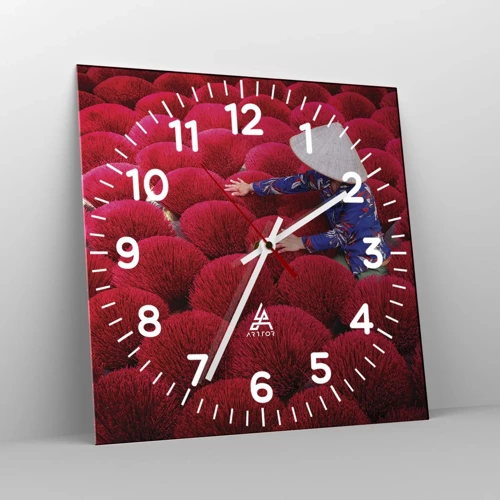 Wall clock - Clock on glass - In the Rice Field  - 40x40 cm