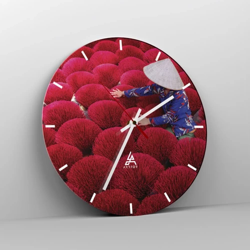 Wall clock - Clock on glass - In the Rice Field  - 40x40 cm
