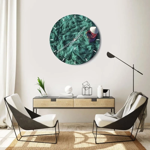 Wall clock - Clock on glass - In the Sea of Nets - 30x30 cm