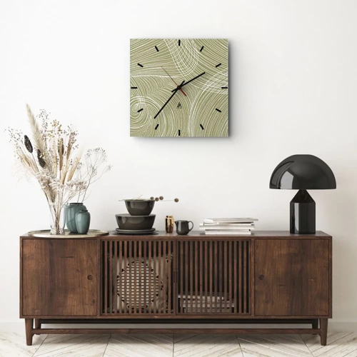 Wall clock - Clock on glass - Intricate Abstract in White - 40x40 cm
