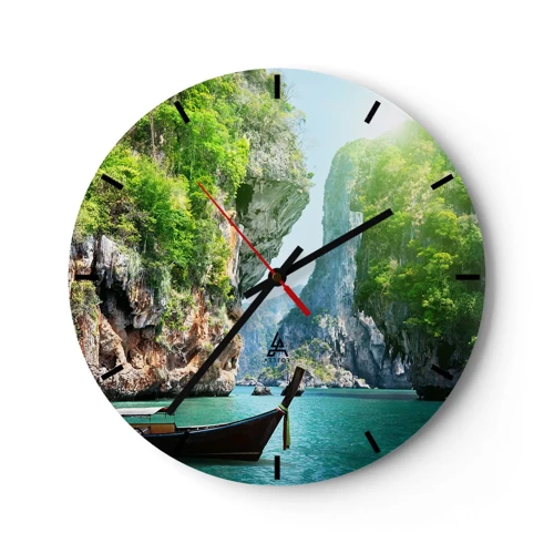 Wall clock - Clock on glass - Invitation for an Exotic Trip - 30x30 cm