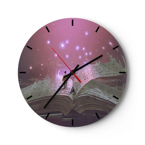 Wall clock - Clock on glass - Invitation to Another World -Read It! - 30x30 cm