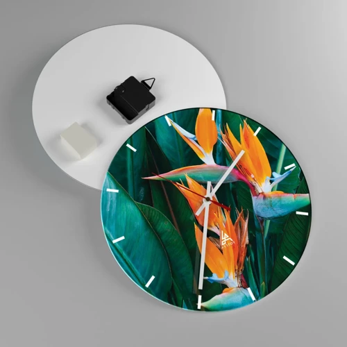 Wall clock - Clock on glass - Is It a Flower or a Bird? - 30x30 cm