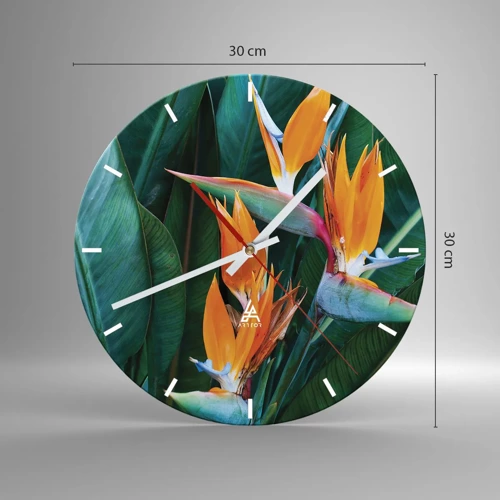 Wall clock - Clock on glass - Is It a Flower or a Bird? - 30x30 cm