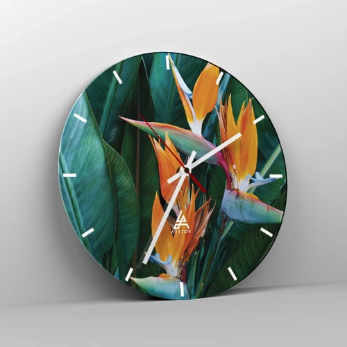 Wall clock - Clock on glass - Is It a Flower or a Bird? - 30x30 cm