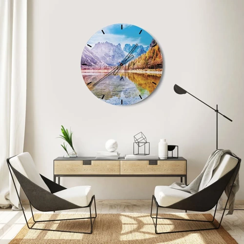 Wall clock - Clock on glass - It's Autumn in the Mountains - 30x30 cm