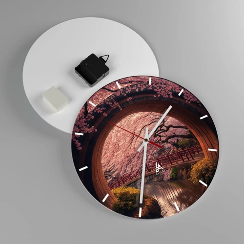 Wall clock - Clock on glass - Japanese Spring - 30x30 cm