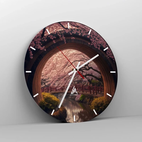 Wall clock - Clock on glass - Japanese Spring - 30x30 cm